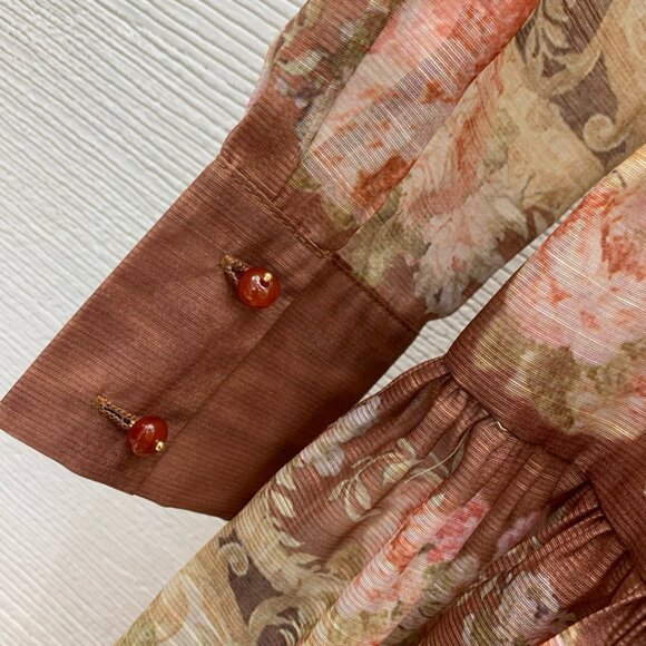 Zimmermann Floral Print Long Sleeve Silk Satin Dress NWT - Picture 5 of 9
